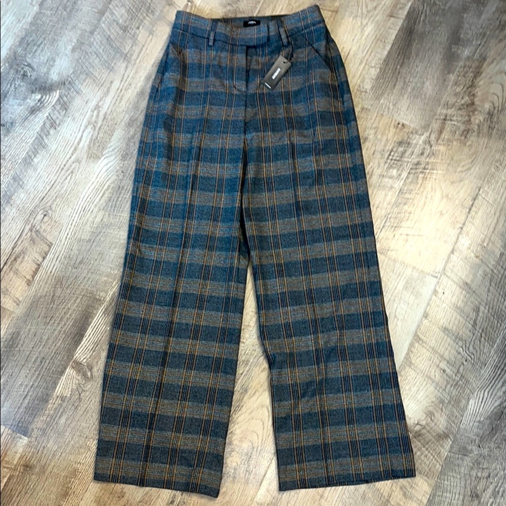 Express Women Plaid Wide Leg Pants High Rise Tailored Trouser New With Tags